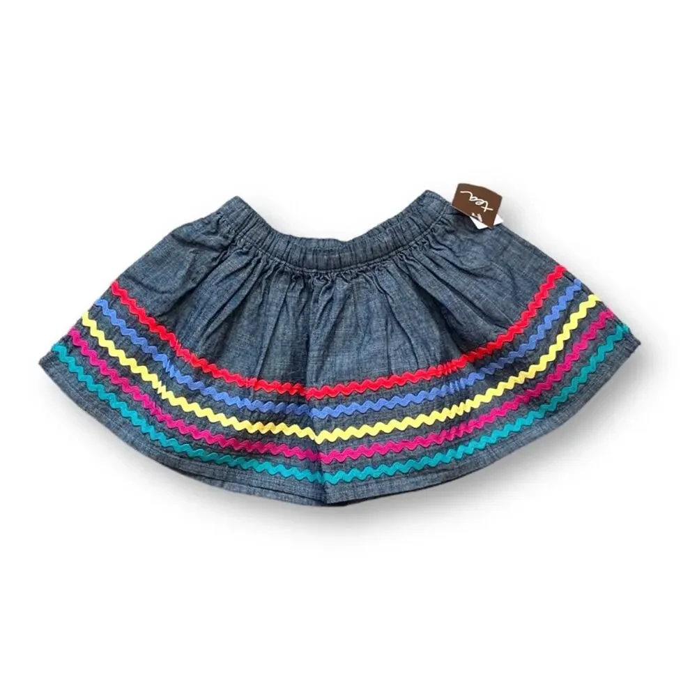 Tea Collection Ric Rac Twirl Skirt Chambray Rainbow Trim Girls 2 New Cotton